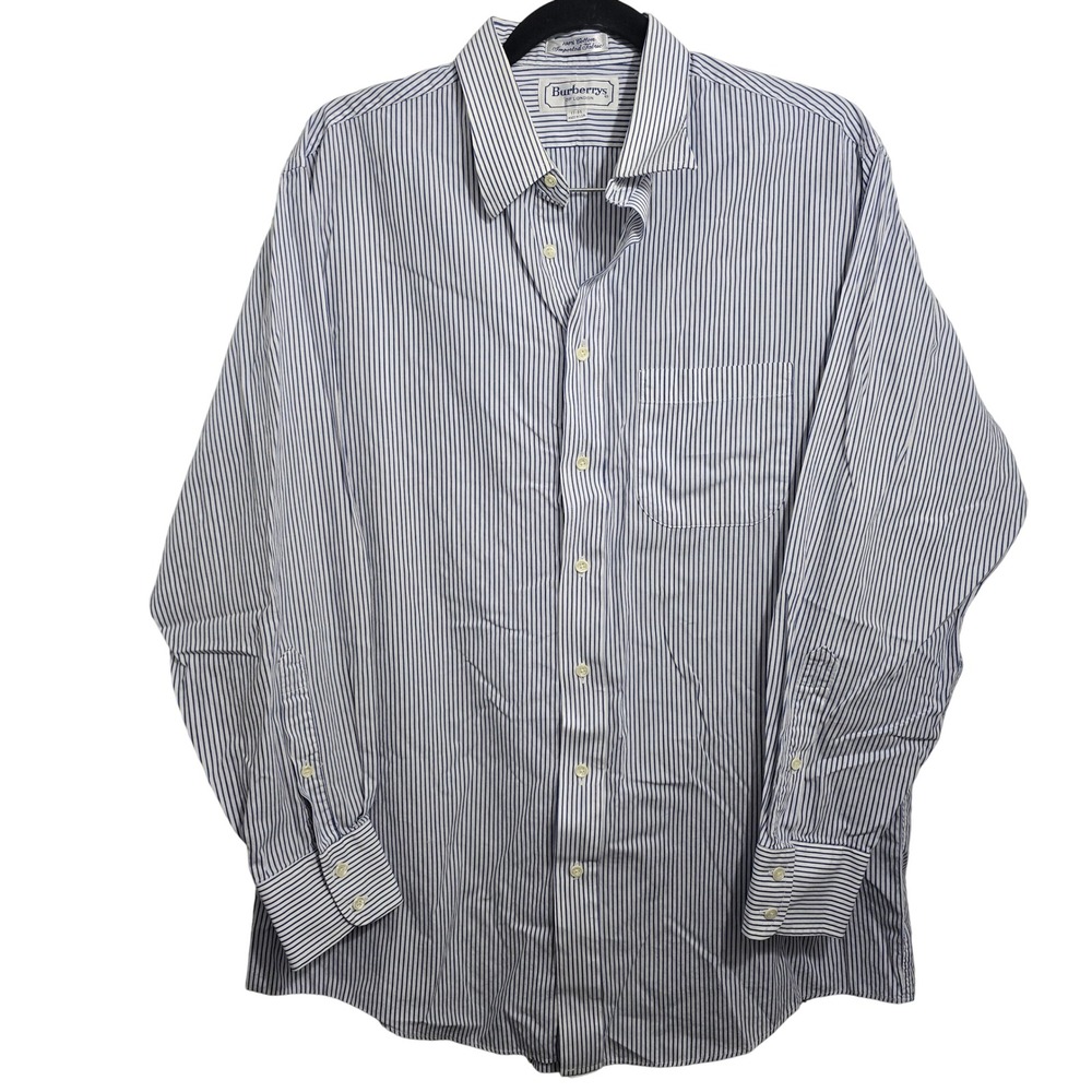 Vintage Burberrys of London Mens Striped Cotton Dress Shirt Blue White 17-34 USA